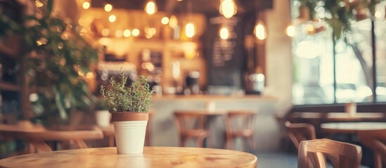 Abstract Blur Restaurant And Coffee Shop Cafe Interior For Background Vintage Filter