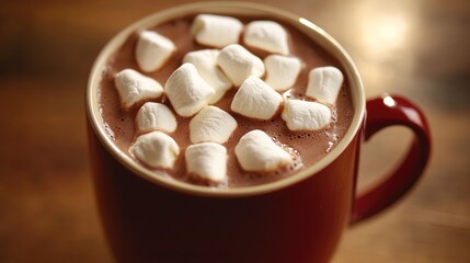 Mug filled with hot chocolate topped with melted marshmallows