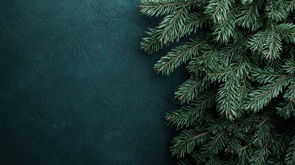 Festive Christmas backdrop featuring a close up of a green fir tree branch Ideal for seasonal quotes with a stylish dark toned design suitable for vintage winter aesthetics