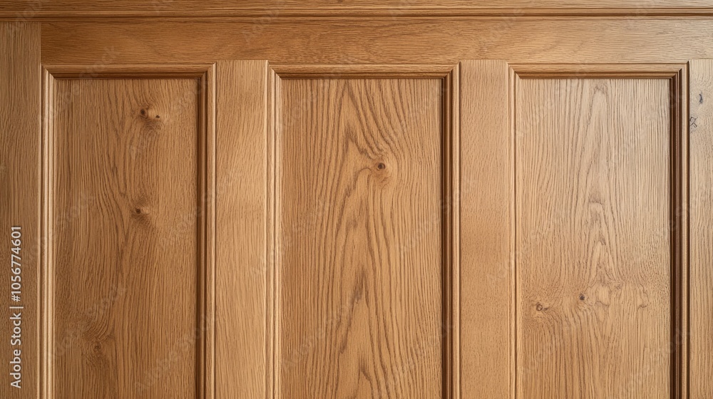Poster a close up view of oak paneling featuring a warm honey toned finish the natural grain and subtle mat