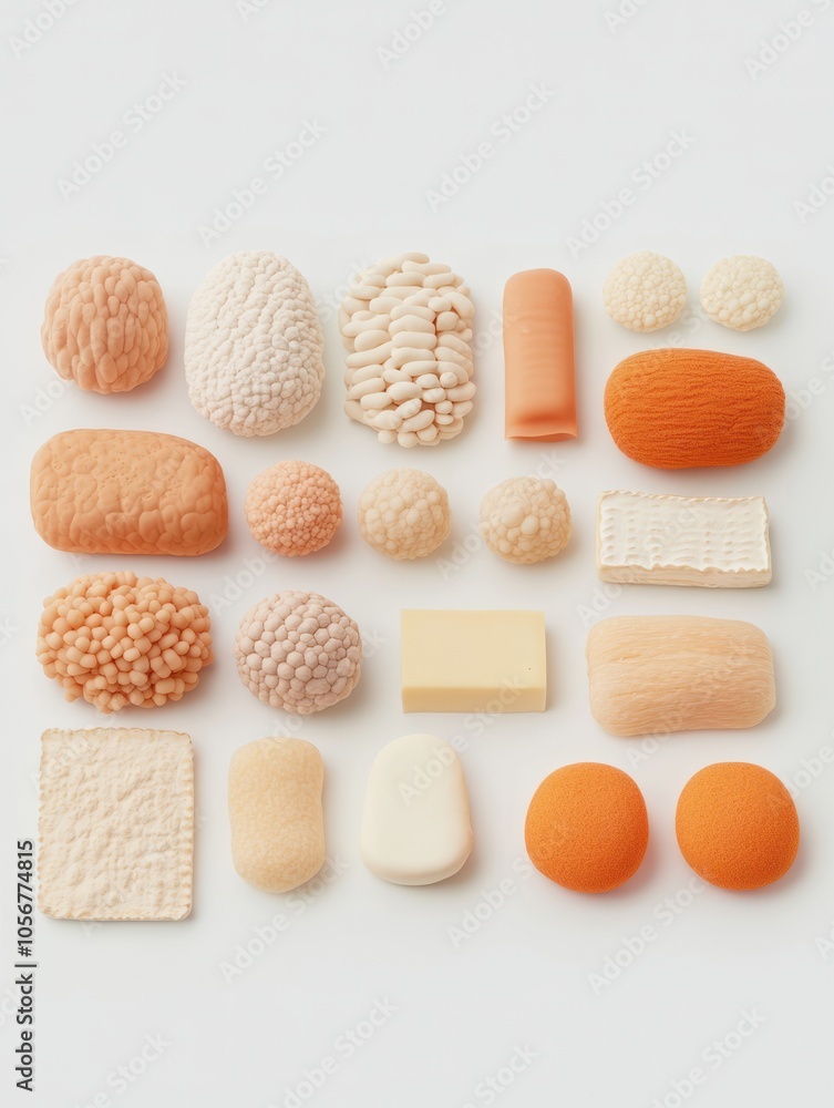 Poster exploring textured forms a collection of abstract organic shapes in soft colors for creative inspira