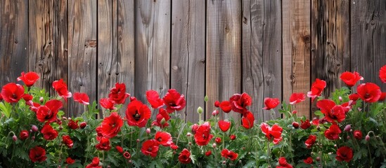 Red Flower Blooming And Wood Fence