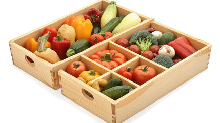 Wooden Boxes Filled With Fresh Vegetables on a Transparent Background Generative AI