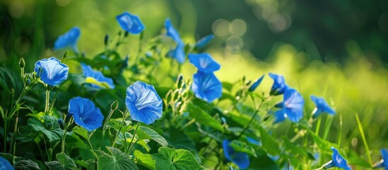 Morning Glory Flowers In A Green Field