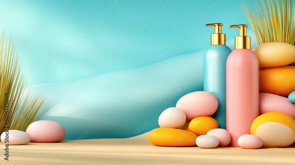 Poster refreshing spa essentials elegant bottles and smooth stones for a relaxing atmosphere