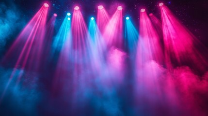 Colorful Stage Lights with Smoke and Dark Background