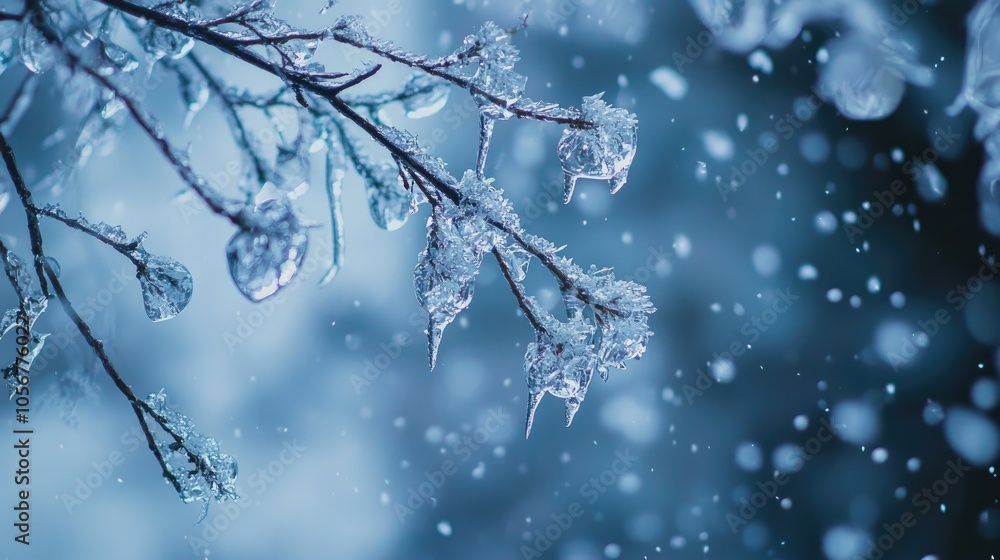 Poster snow and ice by a tree branch