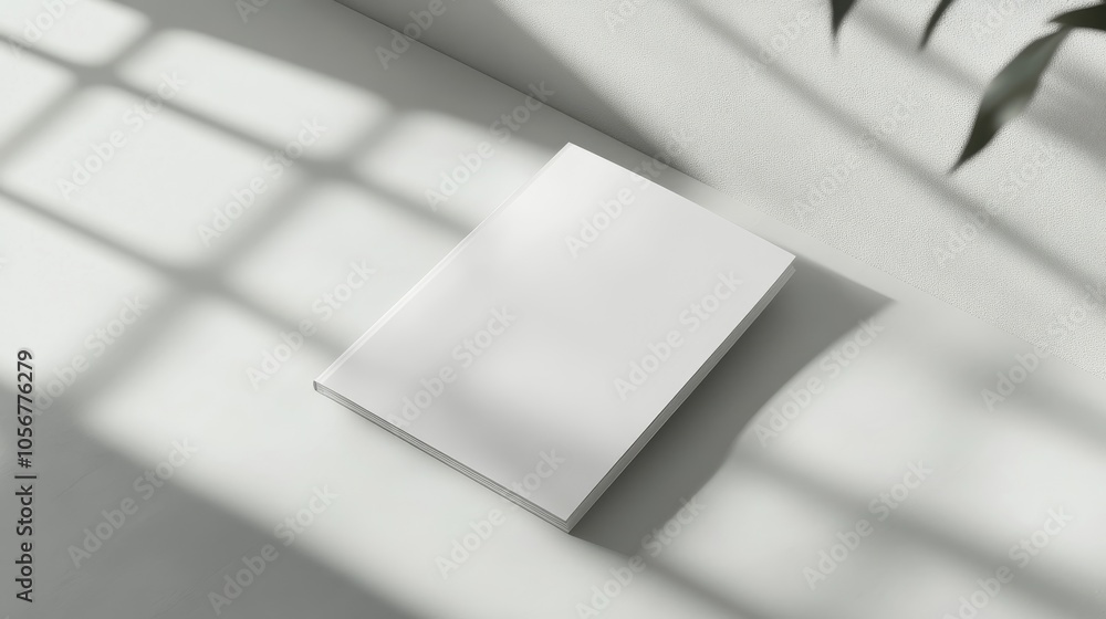 Poster A sleek and minimalistic brochure mockup is displayed upright on a polished surface featuring gentle shadows created by soft natural light
