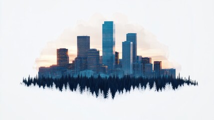 Fototapeta premium Urban meets nature a surreal fusion of city skylines and forest landscapes in modern artistry