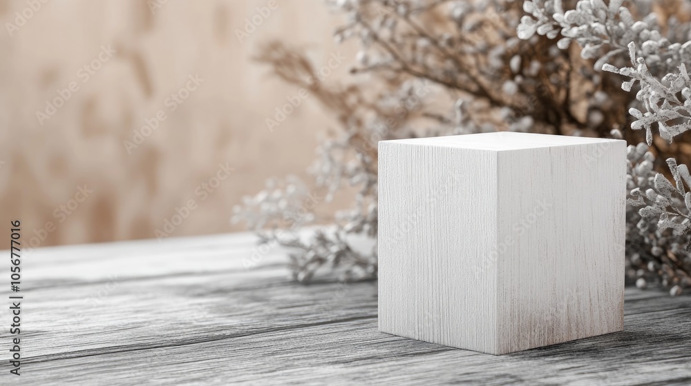 Poster white cube wooden calendar on a vintage wooden surface with a light background creating a tranquil w