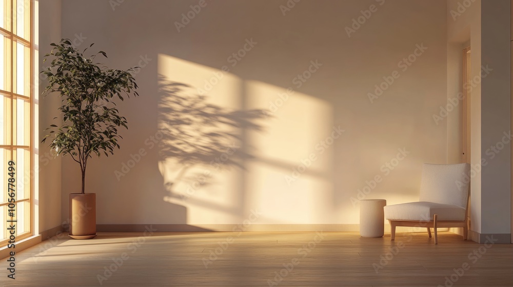 Poster spacious window in a modern room featuring soft lighting minimalist decor and ample empty space idea