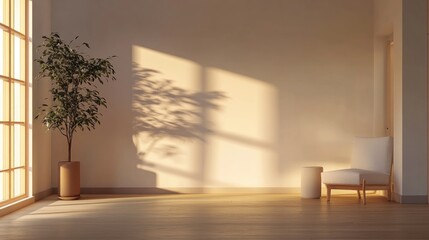 Spacious window in a modern room featuring soft lighting minimalist decor and ample empty space Ideal for residential real estate presentations