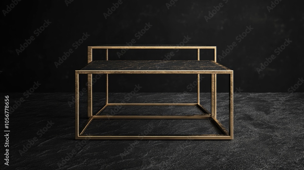 Poster Elegant metal frames with a minimalist design stand out against a black backdrop emphasizing the intricate details of the golden material