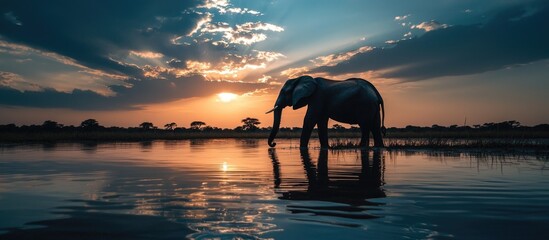 African Elephant Silhouette In The Water