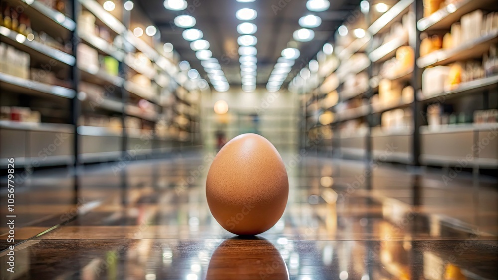 Poster long exposure of a lonely egg on store floor - surreal scene capturing isolation and stillness in a 
