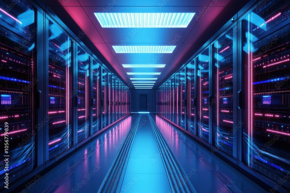 Poster enhanced data center showcasing high-speed storage systems inside the server environment
