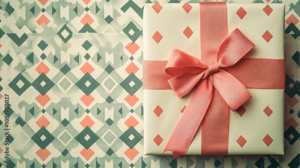 Aufkleber empty gift wrapping paper with a ribbon in a retro style offering ample copy space for various celeb