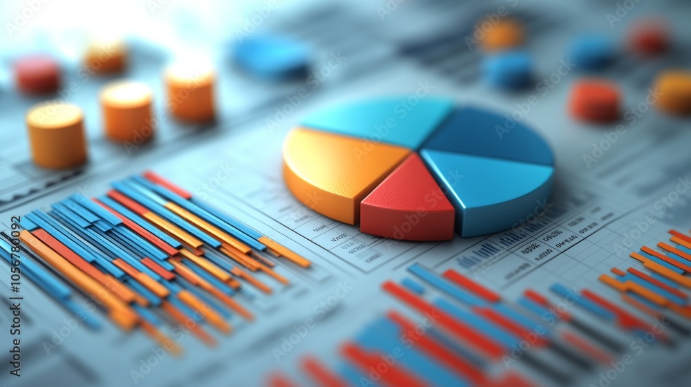Poster 3d pie chart and bar graphs on a financial report