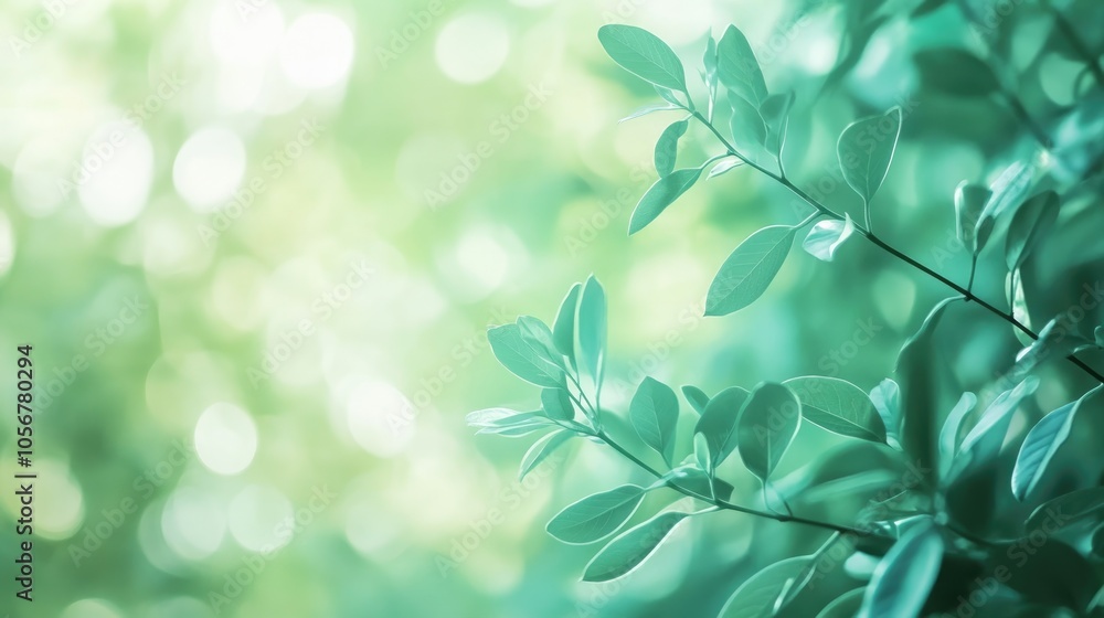 Aufkleber abstract blurred mint green bokeh with foliage creating a serene nature background captures cool sum