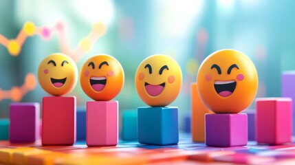 Four Smiling Emojis on Colorful Blocks Representing a Positive Trend