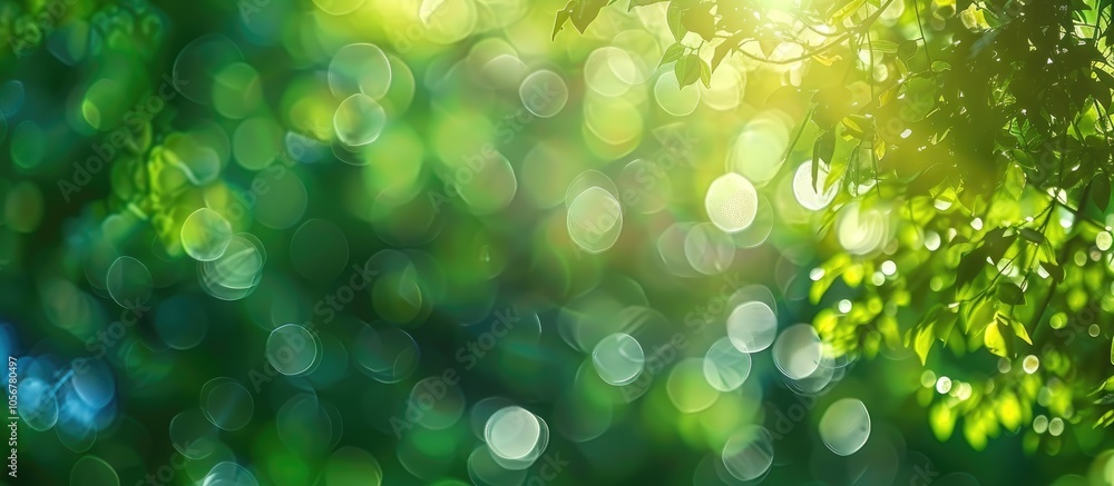 Poster forest abstract green nature background with blurred bokeh defocused lights