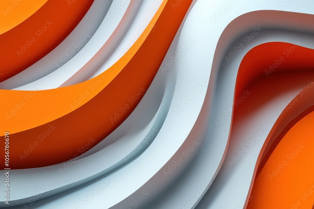 Poster abstract gray curved stripe across orange canvas. wavy lines flowing on steady grey and white surfac