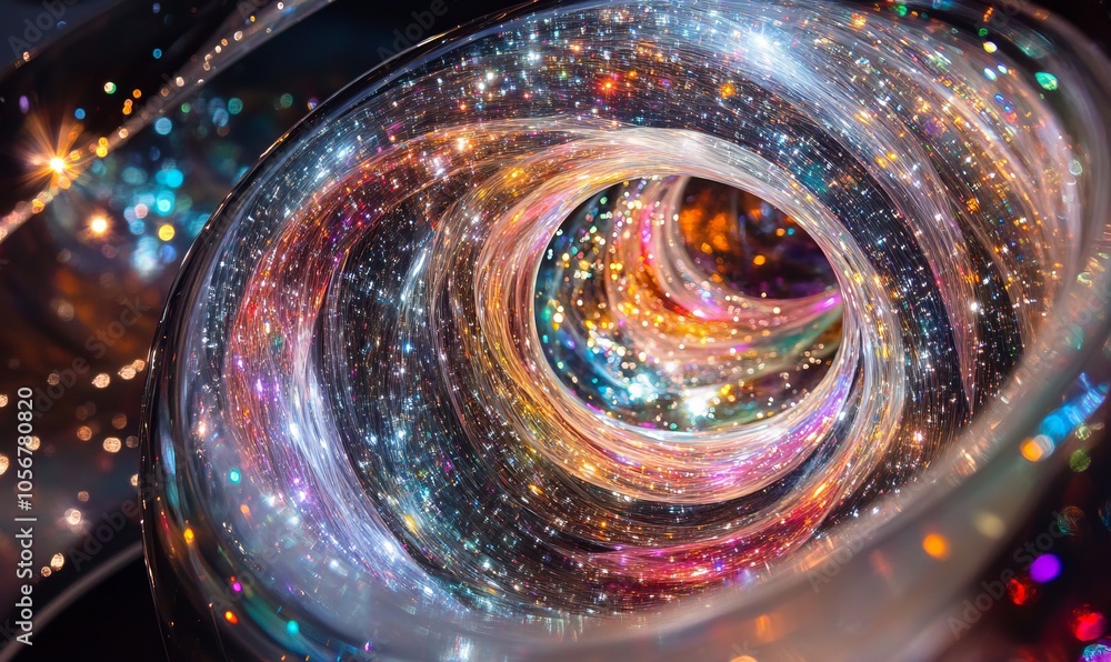 Poster a mesmerizing swirl of sparkling bubbles and colorful lights captured in a transparent vessel, creat