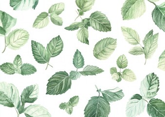 Fototapeta premium Mint Watercolor Leaves Pattern