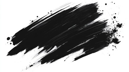A black brush stroke with white splatters