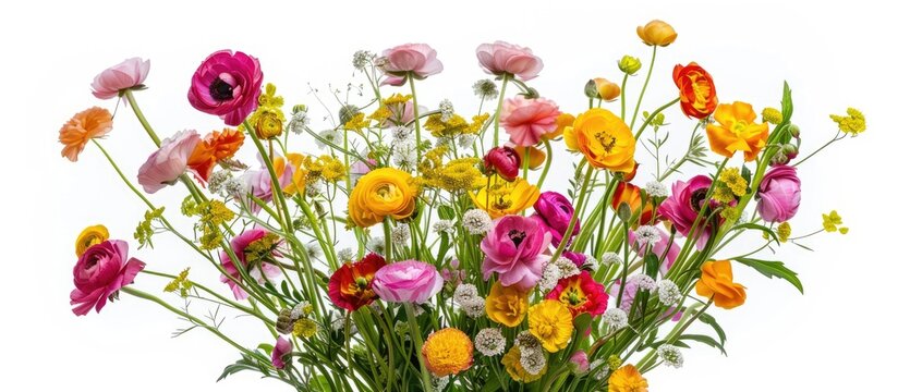 Original Flower Bouquet From Pink Yellow Red Green And Purple Gilly Flowers On White Background