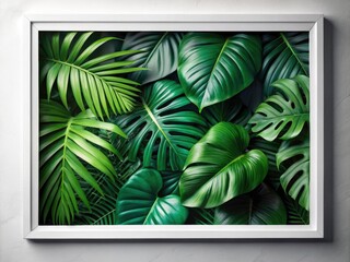 Lush Green Tropical Leaf Frame with White Background â€“ Low Light Photography for Nature Lovers, Home Decor, Botanical Prints, and Minimalist Aesthetics