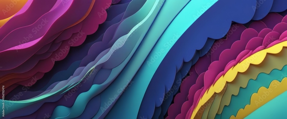 Poster Vibrant abstract layers of colorful wavy patterns in modern design