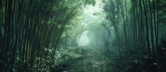 Naklejka premium A Cool Green Bamboo Forest Trail