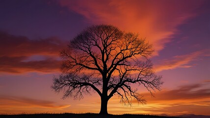 Silhouetted Tree at Sunset,