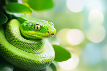 Fototapeta premium Green snake on a branch