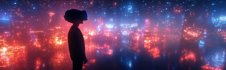 Obraz premium AI-infused virtual reality world, where users interact with glowing, responsive environments