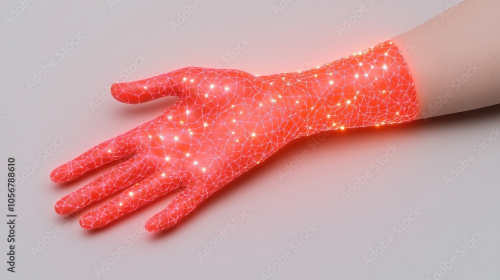 Poster illuminated digital hand art a fusion of technology and biological concepts in modern design