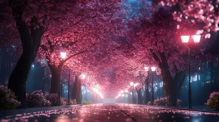 Night Walk Through a Sakura Alley