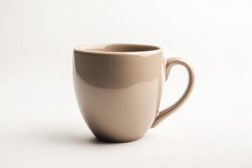 Beige ceramic mug with smooth surface on white background