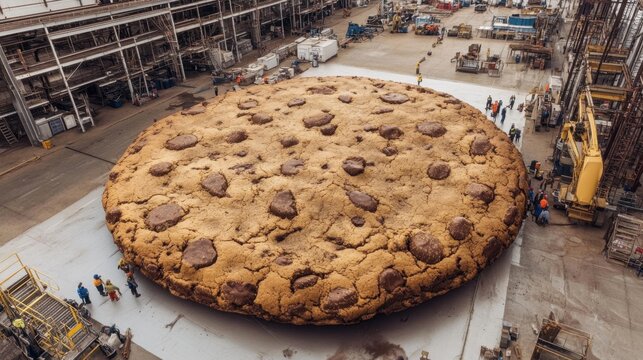 Worlds Largest Chocolate Chip Cookie in Warehouse. National Spicy Hermit Cookie Day