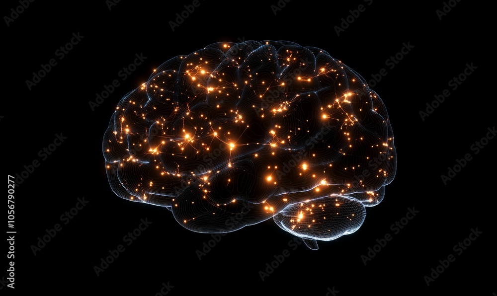 Poster a top-down view of the human brain with glowing neural connections symbolizing complex thought proce