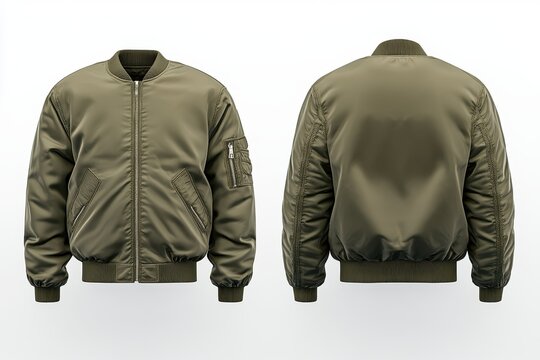 Green bomber jacket front and back view