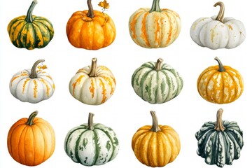 Watercolor Pumpkins - Autumn Harvest