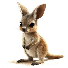 Obraz premium Cartoon baby wallaby standing on a white background.