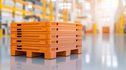 Heavy machinery components stacked neatly in a brightly lit storage area