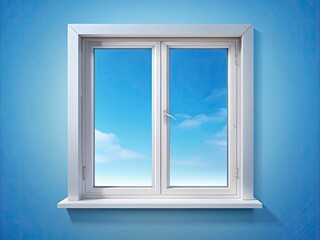 Modern White PVC Window with Blue Sky View - Isolated on White Transparent Background, Perfect for Home Design and Architecture Projects, High-Quality PNG Image for Marketing and Advertising