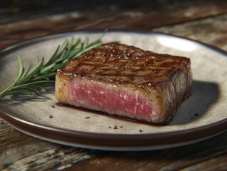 Perfectly Sliced Medium-Rare Steak Juicy Center, Herbs, Rustic Presentation, Culinary Aesthetics, A Delicious Masterpiece