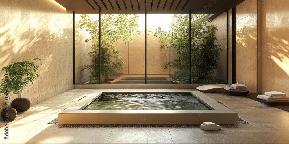Poster serene spa environment featuring a visually pleasing layout pattern.