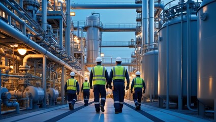 Engineer in uniform and helmet on of background the construction site power plant