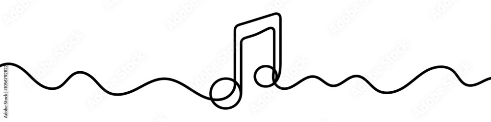 Poster elegant single line drawing representing a music note, forming a simple yet sophisticated design